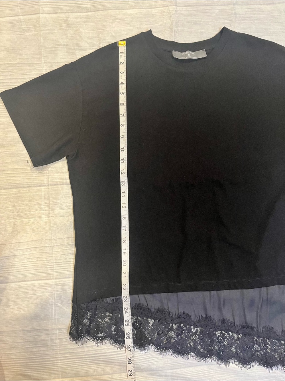 Primark Black Satin Lace Hem Short-Sleeve T-Shirt Sz M - Picture 6 of 8